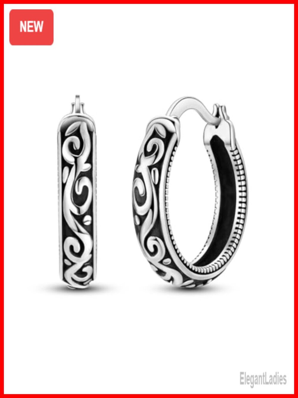 Sterling Silver Filigree Oval Hoop Earrings Hypoallergenic